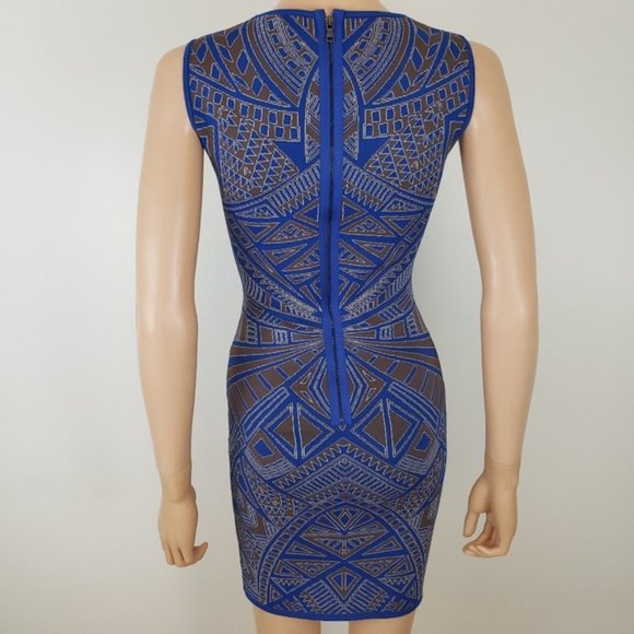 BCBGMaxAzria Blue Bodycon Sheath Dress Geometric XS - Picture 3 of 5